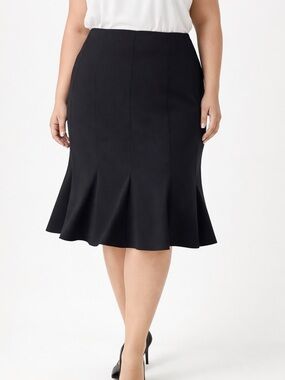 Lafayette 148 Black Godet A Line Trumpet Skirt Work Size 24